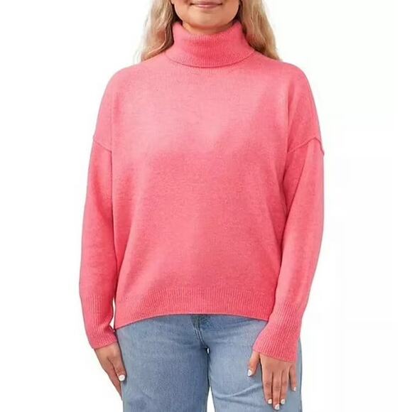 Vince Camuto NWT Bright Pink Plush Knit Oversized Long Sleeve Turtleneck Sweater - Picture 1 of 15